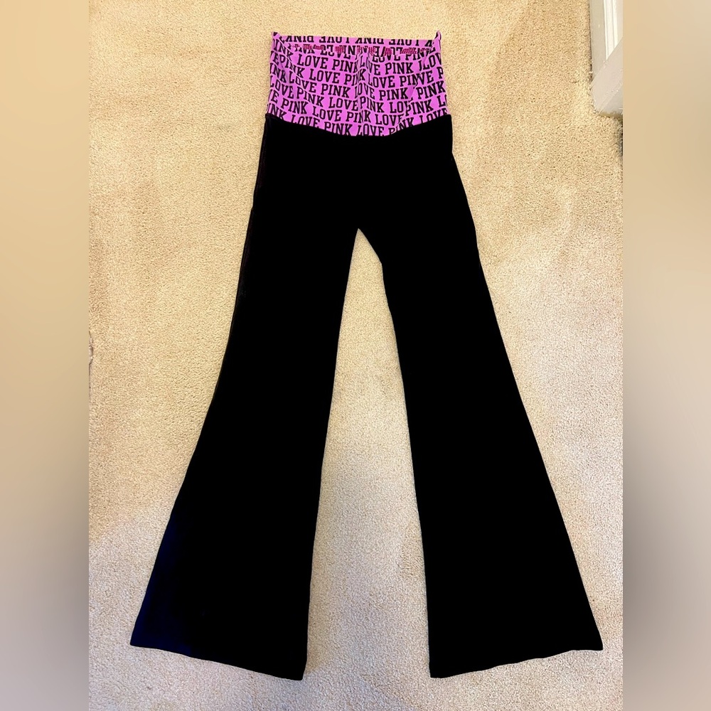 Y2K Victoria's Secret LOVE PINK Foldover Yoga Pants Flare Rhinestones SMALL
